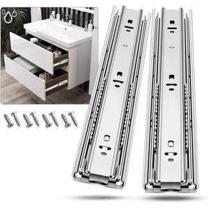 image:imageDrawer Slides Ball Bearing 3 Folds Full Extension Side Mount Cabinet Runners Glides Rails Track 100 Lbs Load 10 12 14 16 18 20 22 24 Inch Silver SilverBasic 1 Pr12 InchSilverStainless Steel