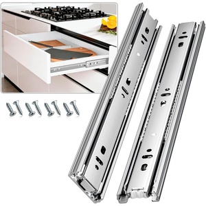 image:imageDrawer Slides Ball Bearing 3 Folds Full Extension Side Mount Cabinet Runners Glides Rails Track 100 Lbs Load 10 12 14 16 18 20 22 24 Inch Silver SilverBasic 1 Pr12 InchSilverBasic