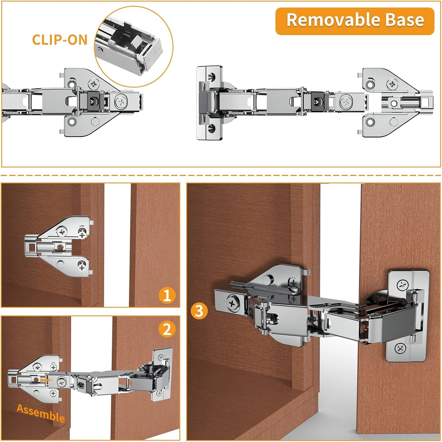 image:imageChibery 4 Pack 165 Degree Lazy Susan Hinge Face Frame CLIP ON Plate for Easy Installation Soft Close Multipivot Concealed hardware for Corner Kitchen Cabinet Cupboard Folded Folden Door Closets165
