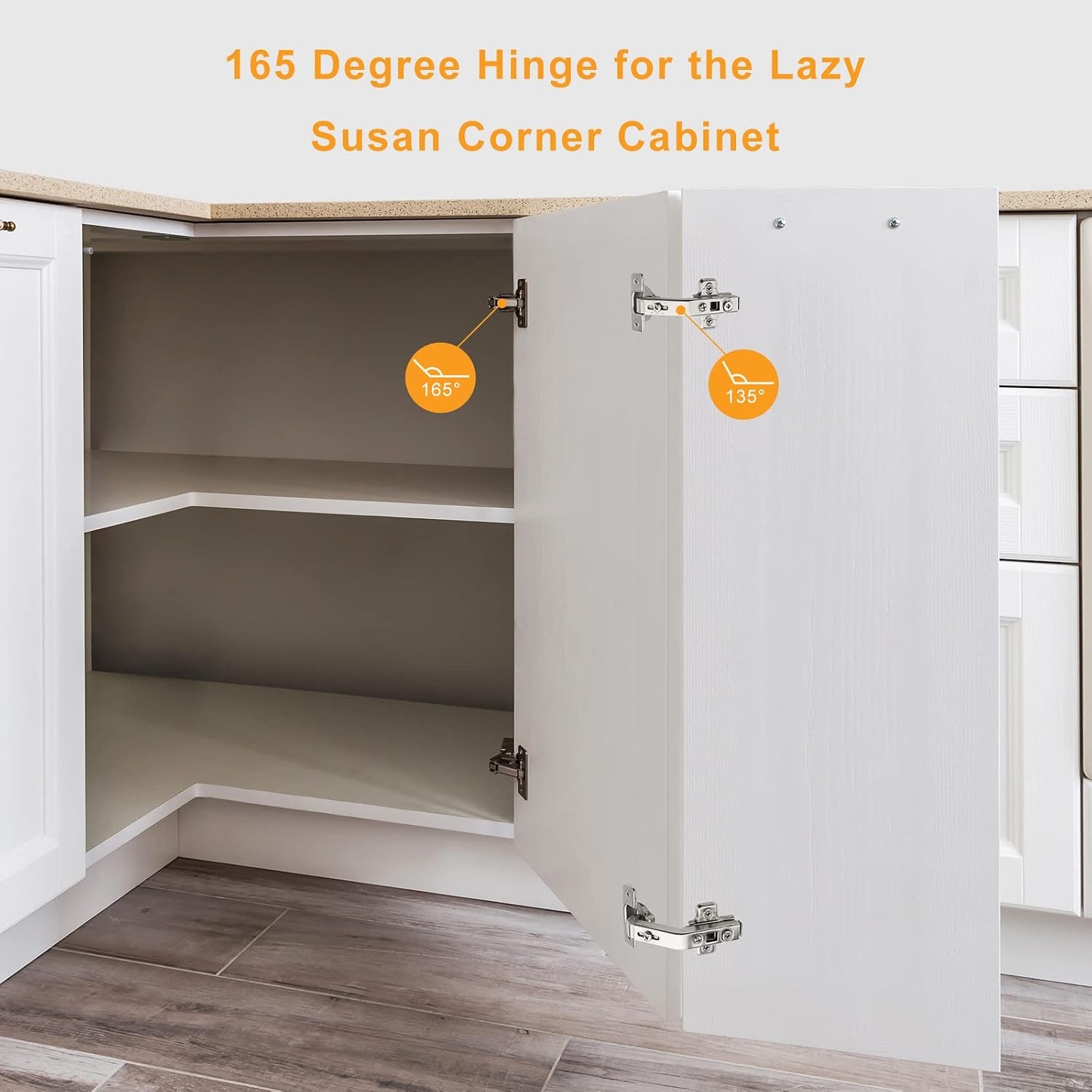 image:imageChibery 4 Pack 165 Degree Lazy Susan Hinge Face Frame CLIP ON Plate for Easy Installation Soft Close Multipivot Concealed hardware for Corner Kitchen Cabinet Cupboard Folded Folden Door Closets165 Frameless