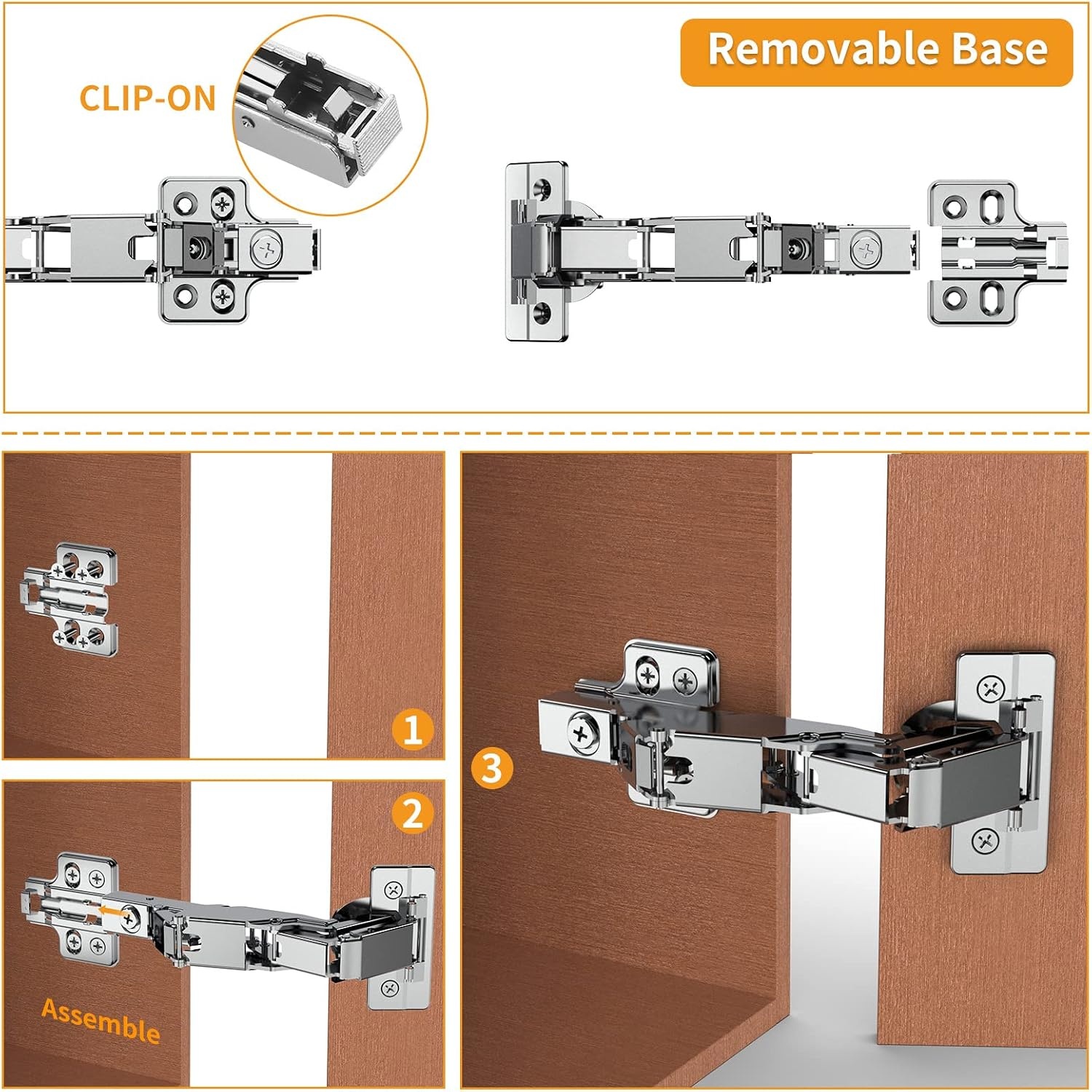 image:imageChibery 4 Pack 165 Degree Lazy Susan Hinge Face Frame CLIP ON Plate for Easy Installation Soft Close Multipivot Concealed hardware for Corner Kitchen Cabinet Cupboard Folded Folden Door Closets165 Frameless