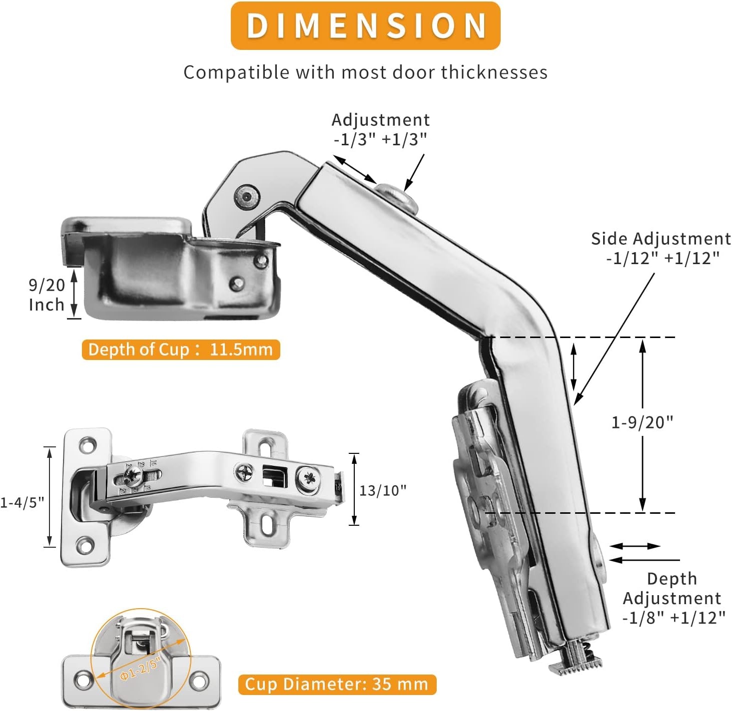 image:imageChibery 4 Pack 165 Degree Lazy Susan Hinge Face Frame CLIP ON Plate for Easy Installation Soft Close Multipivot Concealed hardware for Corner Kitchen Cabinet Cupboard Folded Folden Door Closets135