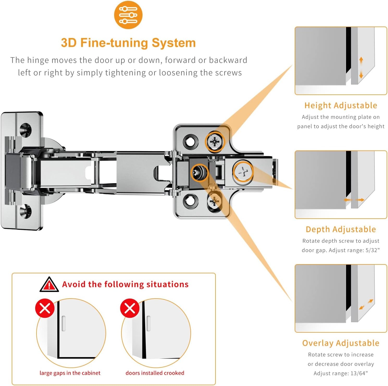 image:imageChibery 4 Pack 165 Degree Lazy Susan Hinge Face Frame CLIP ON Plate for Easy Installation Soft Close Multipivot Concealed hardware for Corner Kitchen Cabinet Cupboard Folded Folden Door Closets165 Frameless