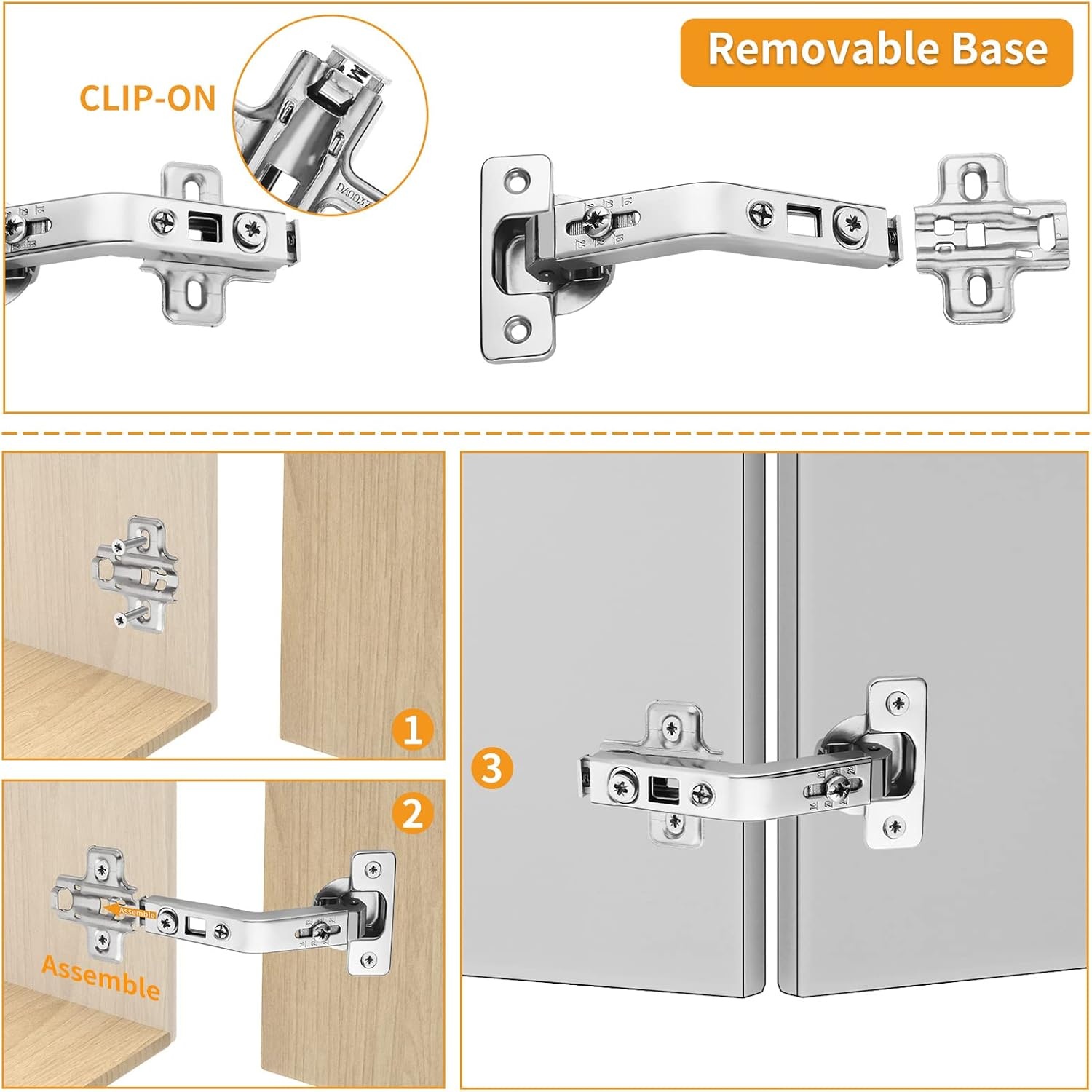 image:imageChibery 4 Pack 165 Degree Lazy Susan Hinge Face Frame CLIP ON Plate for Easy Installation Soft Close Multipivot Concealed hardware for Corner Kitchen Cabinet Cupboard Folded Folden Door Closets135